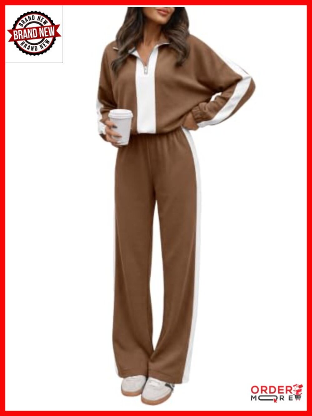 Women's 2 Piece Lounge Set Half Zip Sweatshirt Wide Leg Pants Tracksuit